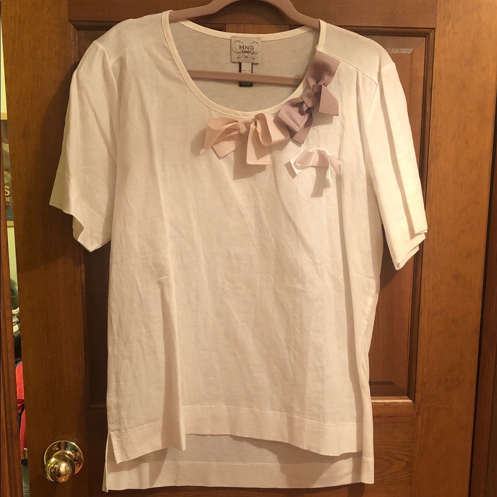 Mango White Tee with Cream and Beige Bow Detail